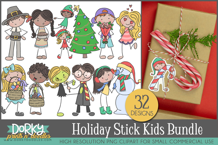 Holiday Stick Kids Clipart Christmas, Easter, Halloween, Etc