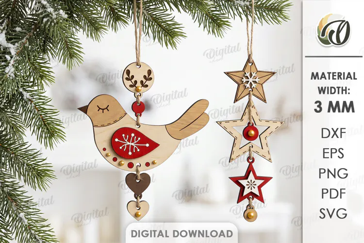 Christmas Tree Ornaments Laser Cut. Christmas Tree Decor SVG
