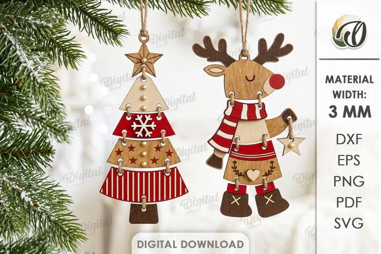 Christmas Tree Ornaments Laser Cut. Christmas Tree Decor SVG
