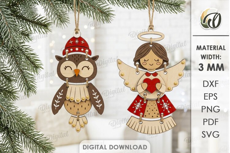 Christmas Tree Ornaments Laser Cut. Christmas Tree Decor SVG example image 1