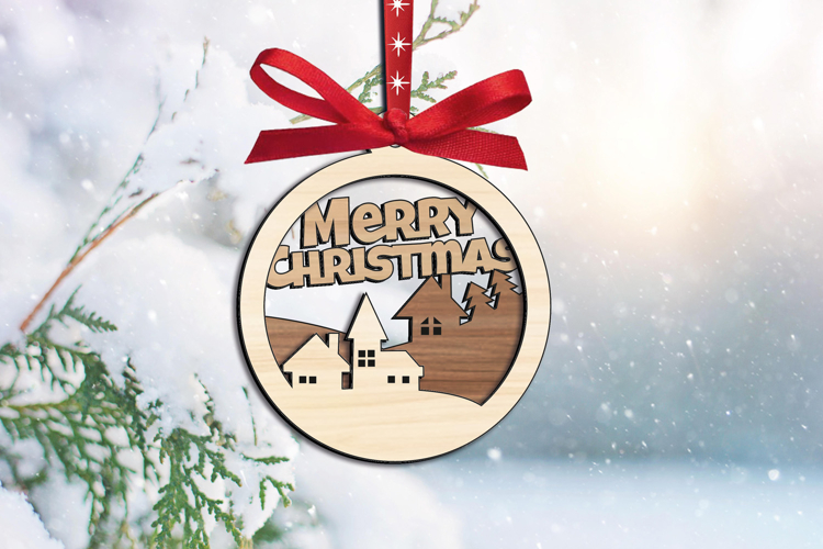 Holiday Village SVG Merry Christmas Ornament Laser Present