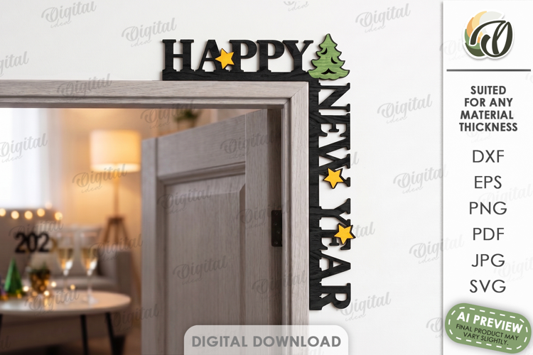 Happy New Year Door Trim Corner Laser Cut. Door Decor SVG