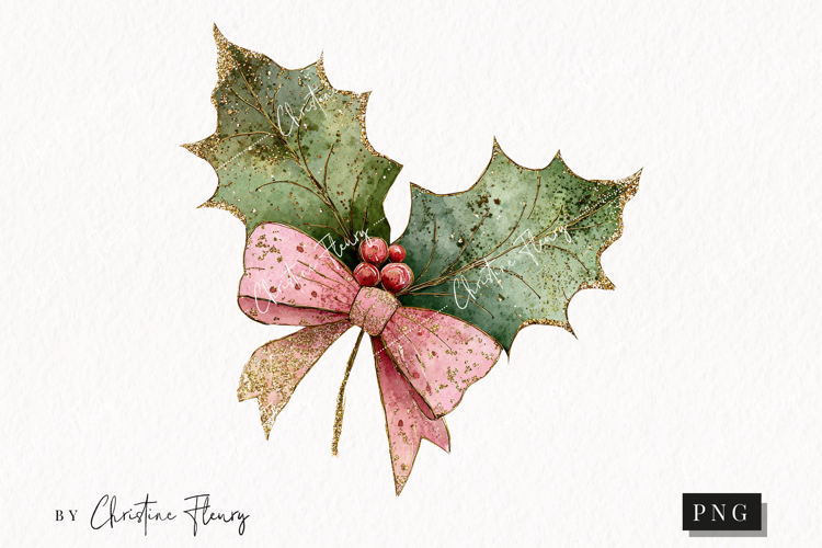 Brush Stroke Christmas Holly Clipart | Preppy Christmas PNG