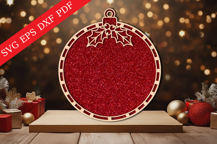 Holly Christmas Ornament Frame SVG