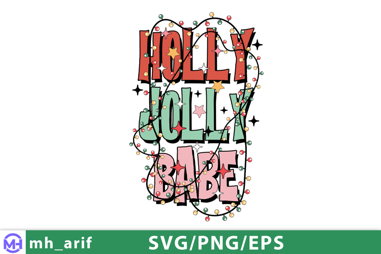 Retro Holly Jolly Babe Christmas SVG PNG T-shirt Design