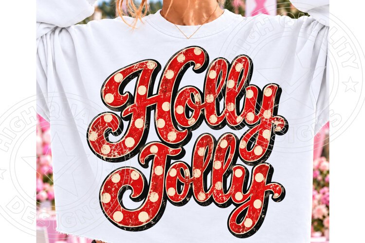 Holly Jolly Christmas PNG | Vintage Red Polka Dot Sublimatio example image 1
