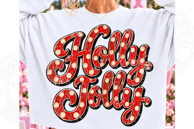 Holly Jolly Christmas PNG | Vintage Red Polka Dot Sublimatio