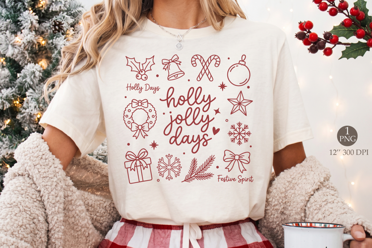 Holly Jolly Days Christmas PNG,Retro Holiday Doodle Shirt