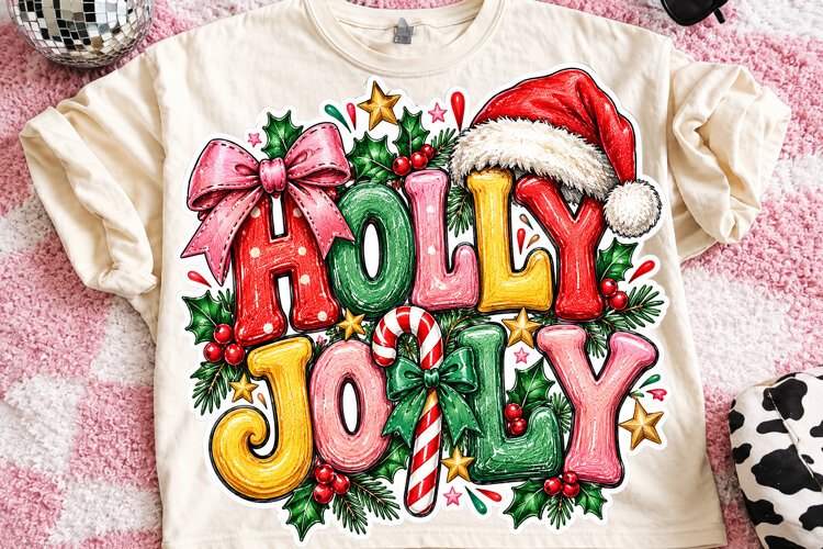 Holly Jolly PNG, Coquette Merry Christmas PNG, Christmas PNG example image 1