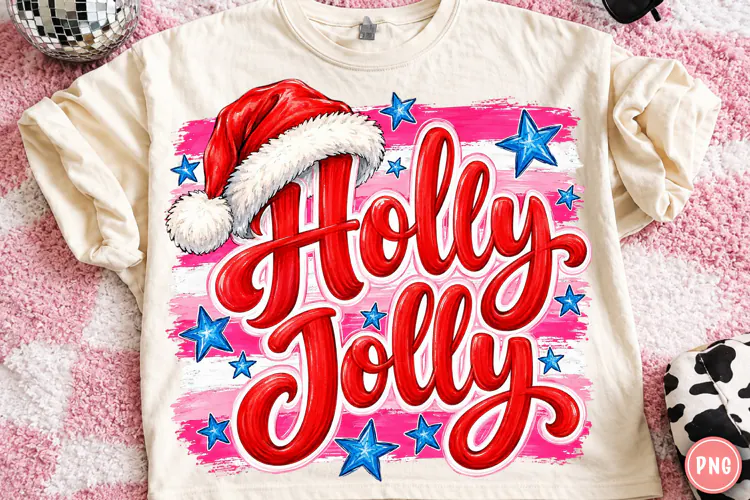 Holly Jolly Christmas PNG | Pink Santa Hat Trendy Christmas
