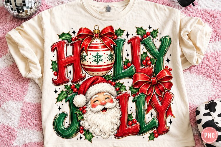 Vintage Holly Jolly Christmas PNG, Red Green Holiday PNG example image 1