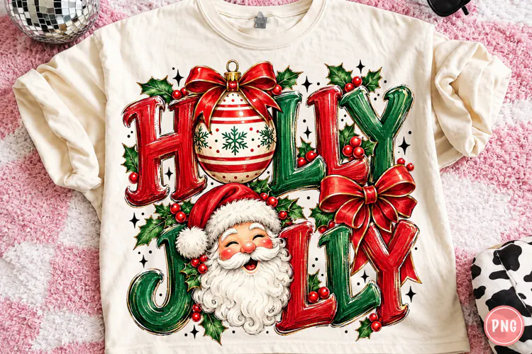 Vintage Holly Jolly Christmas PNG, Red Green Holiday PNG