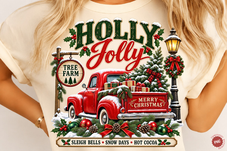 Holly Jolly Retro Christmas PNG