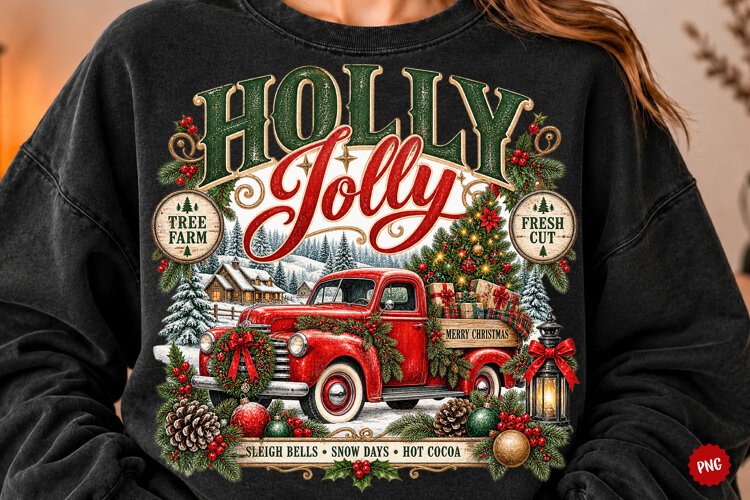 Holly Jolly Retro Christmas PNG example image 1
