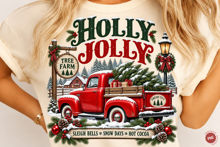 Holly Jolly Retro Christmas PNG