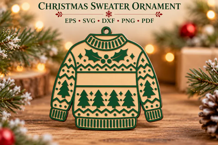 Holly Leaf Sweater Ornament SVG, Laser Cut Glowforge File