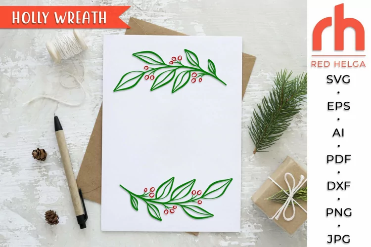 Holly Wreath SVG, Christmas Frame Cut File, Xmas Frame DXF