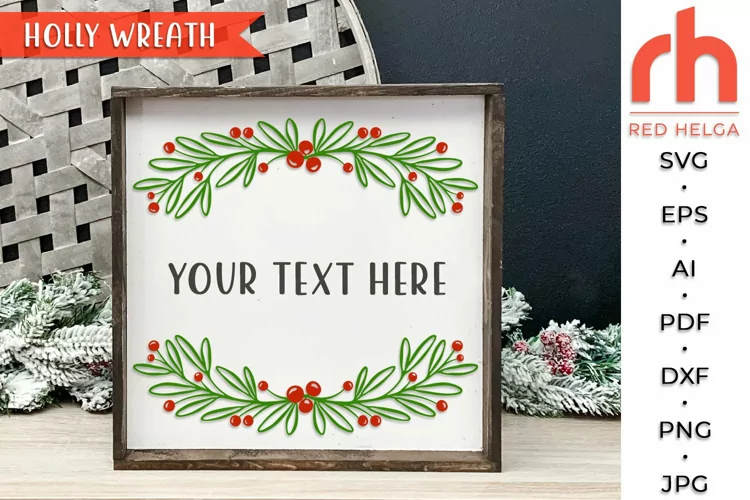 Holly Wreath SVG, Christmas Border Cut File, Xmas Frame DXF