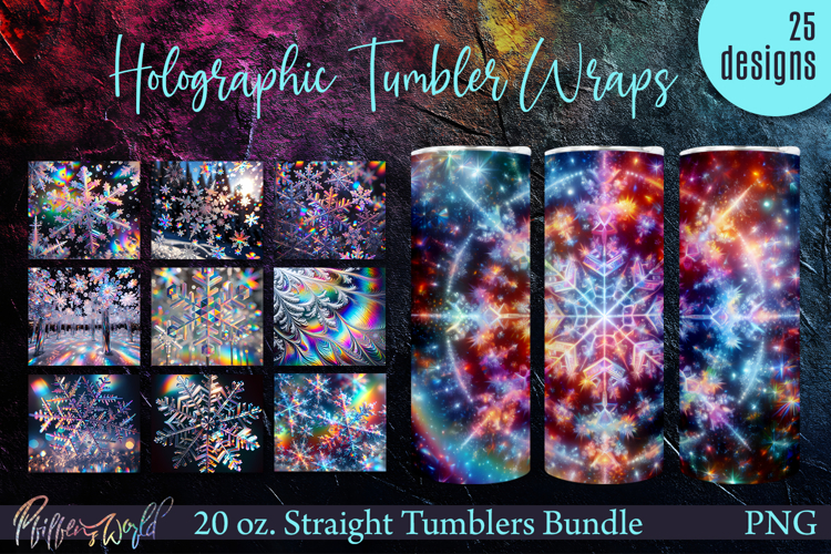 Winter Tumbler Wraps Bundle | Holographic Snowflakes