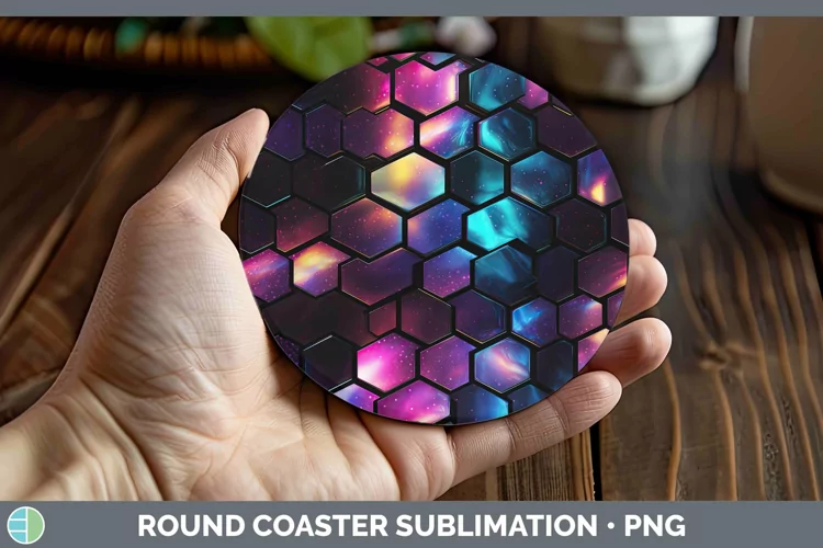 Holographic Black Round Coaster | Sublimation Coaster Desig