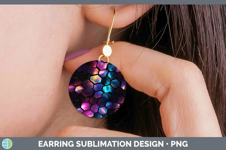 Holographic Black Round Earrings | Sublimation Earrings Des