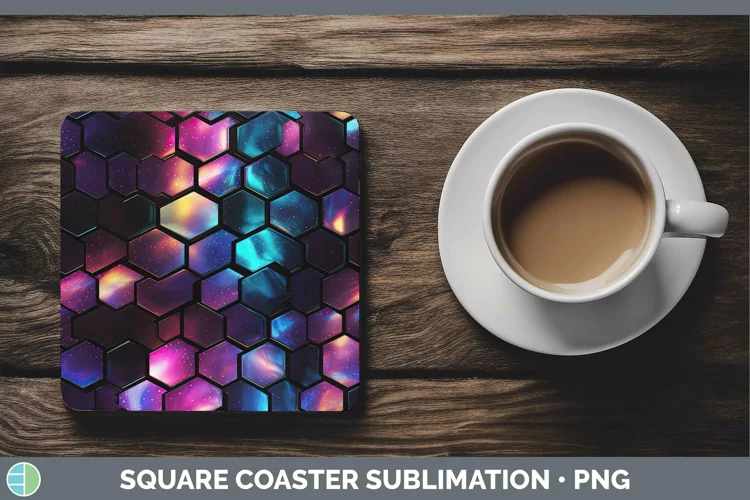 Holographic Black Square Coaster | Sublimation Coaster Desi