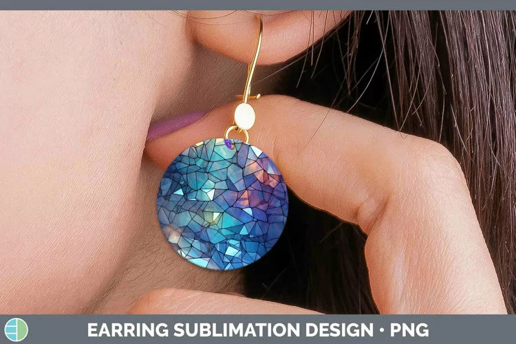 Holographic Blue Round Earrings | Sublimation Earrings Desi