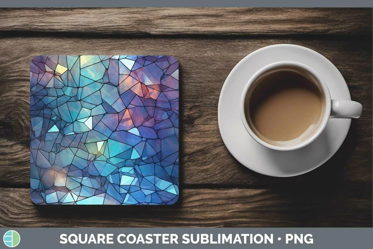 Holographic Blue Square Coaster | Sublimation Coaster Desig