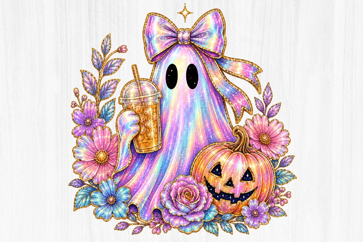 Holographic Coffee Ghost Pumpkin PNG