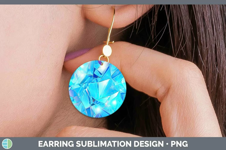 Holographic Cyan Round Earrings | Sublimation Earrings Desi