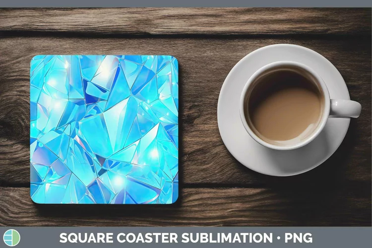 Holographic Cyan Square Coaster | Sublimation Coaster Desig