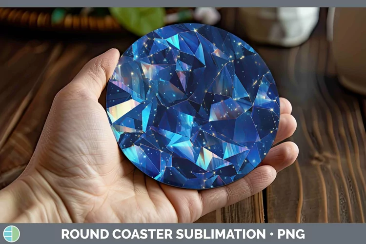 Holographic Dark Blue Round Coaster | Sublimation Coaster D