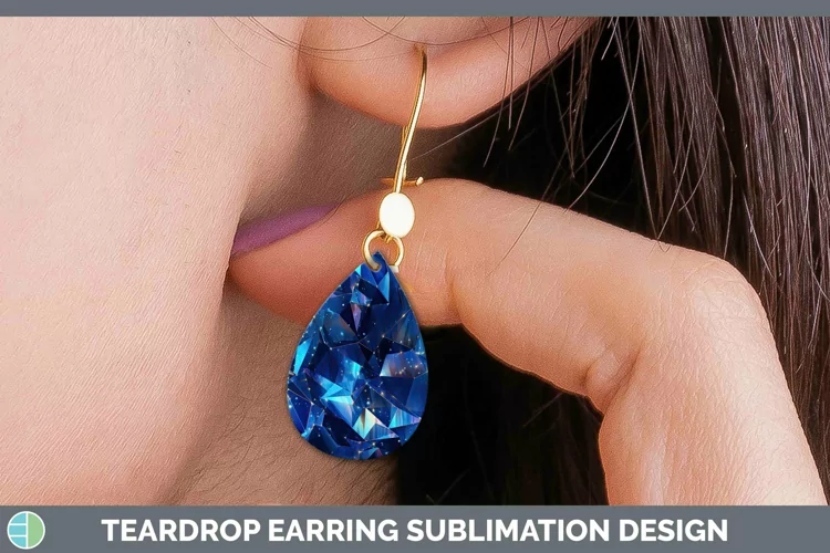 Holographic Dark Blue Teardrop Earrings | Sublimation Earri