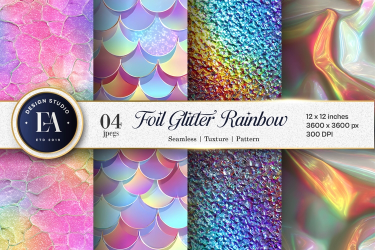 Metallic Rainbow Glitter Foil Holographic Art Digital Paper