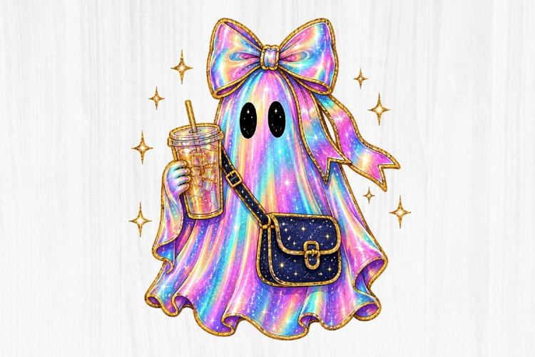 Holographic Ghost Coffee Lover PNG
