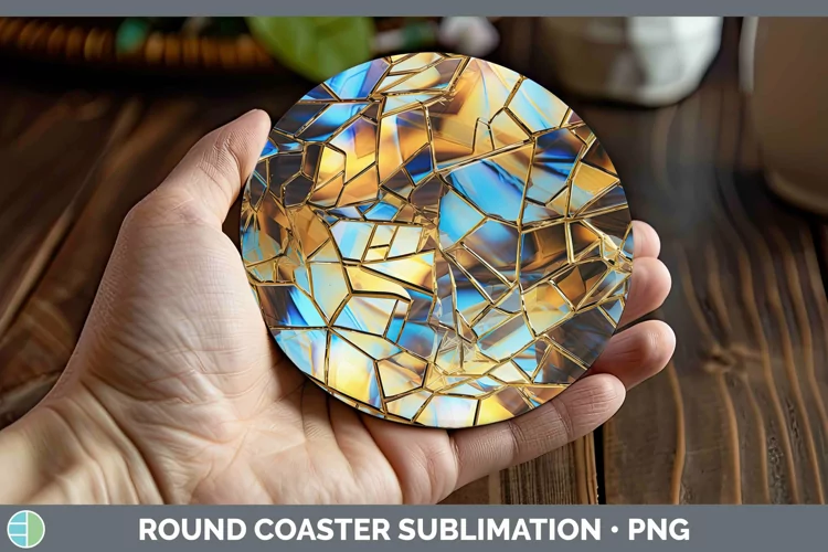 Holographic Gold Round Coaster | Sublimation Coaster Design