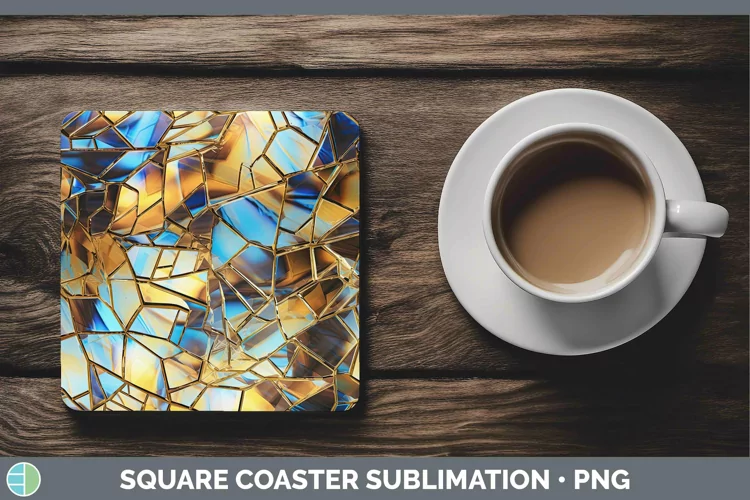 Holographic Gold Square Coaster | Sublimation Coaster Desig