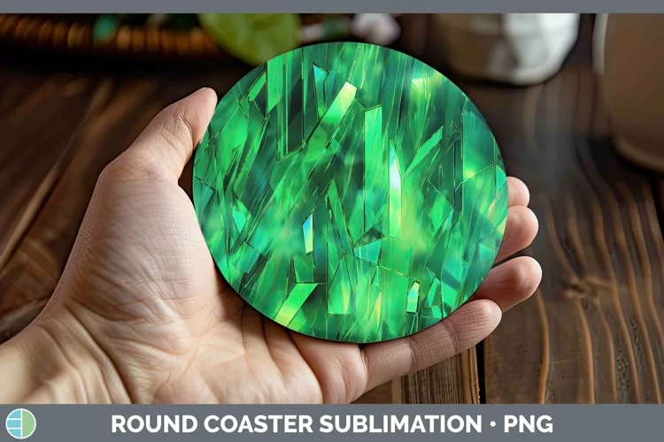 Holographic Green Round Coaster | Sublimation Coaster Desig
