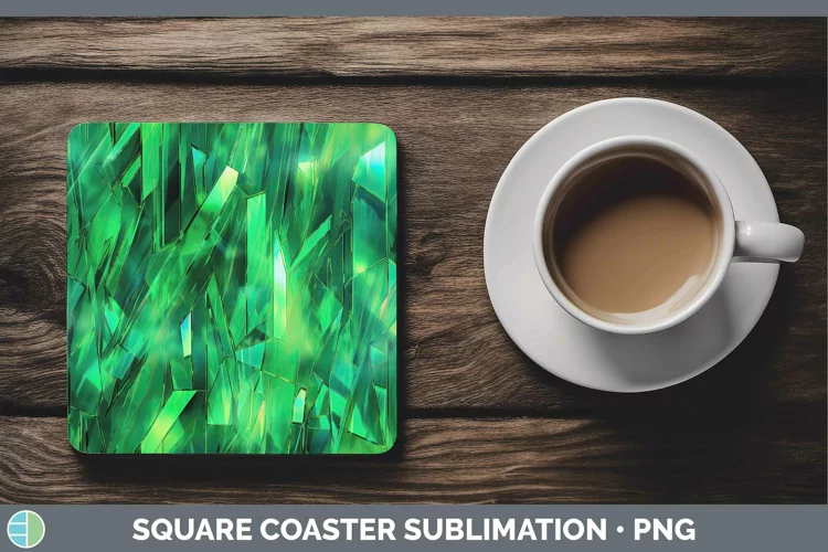 Holographic Green Square Coaster | Sublimation Coaster Desi