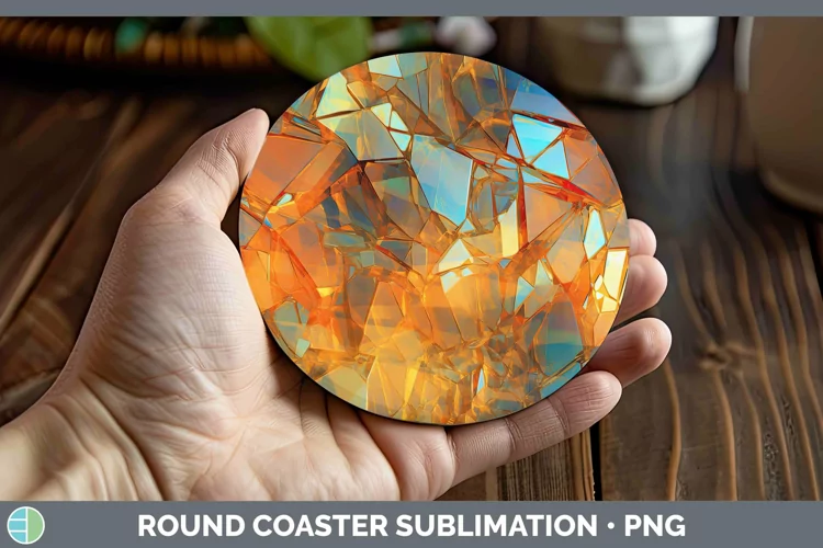Holographic Orange Round Coaster | Sublimation Coaster Desi