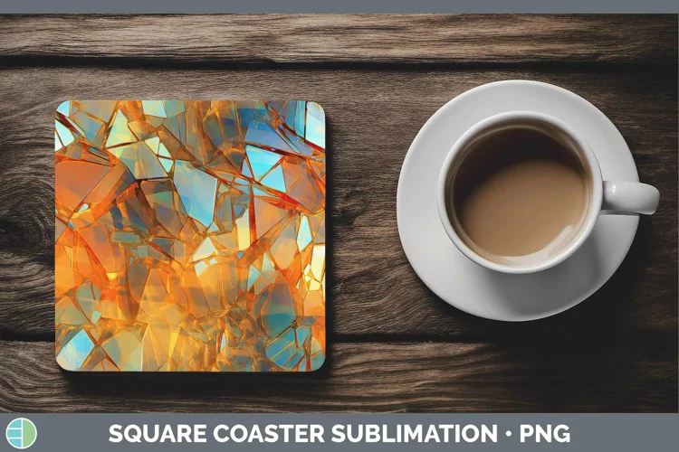 Holographic Orange Square Coaster | Sublimation Coaster Des