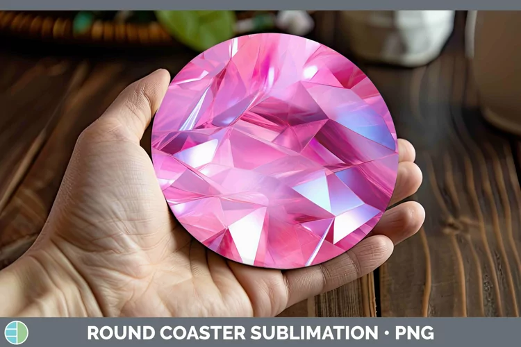 Holographic Pink Round Coaster | Sublimation Coaster Design