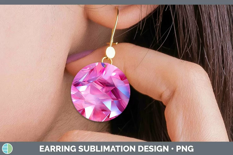 Holographic Pink Round Earrings | Sublimation Earrings Desi