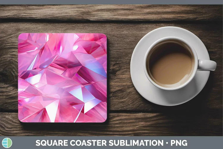 Holographic Pink Square Coaster | Sublimation Coaster Desig