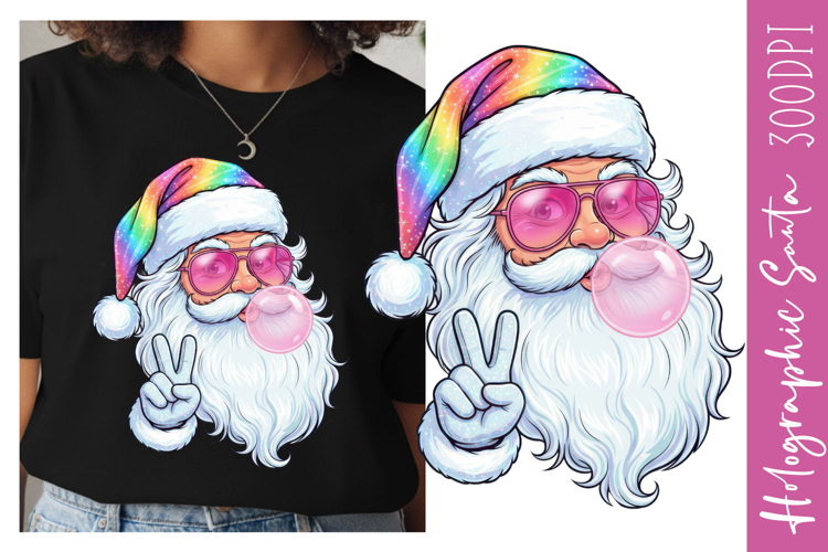 Holographic Groovy Funny Santa Xmas Blowing Bubble PNG