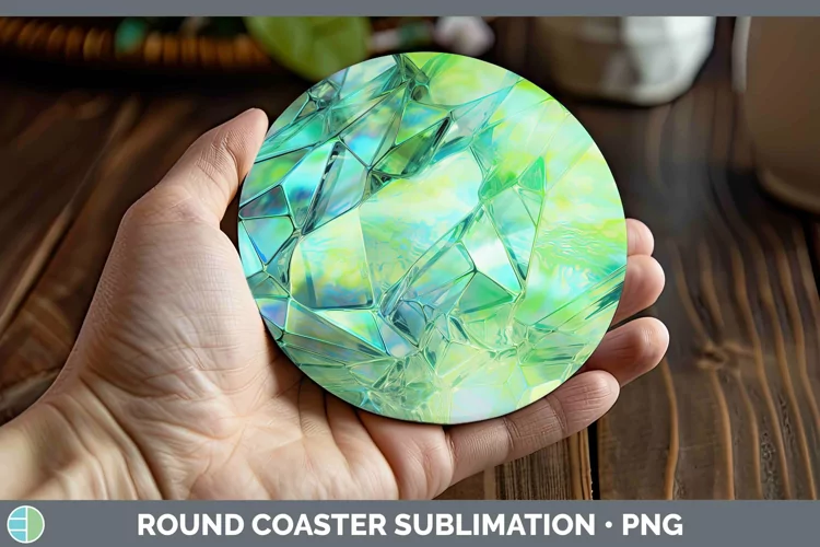 Holographic Spring Green Round Coaster | Sublimation Coaste