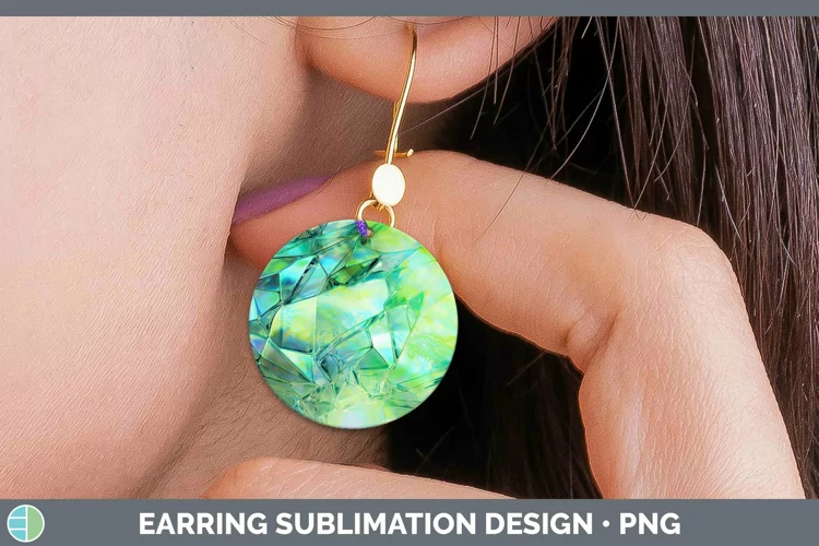 Holographic Spring Green Round Earrings | Sublimation Earri