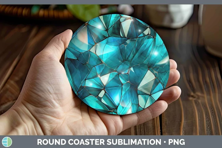 Holographic Teal Round Coaster | Sublimation Coaster Design