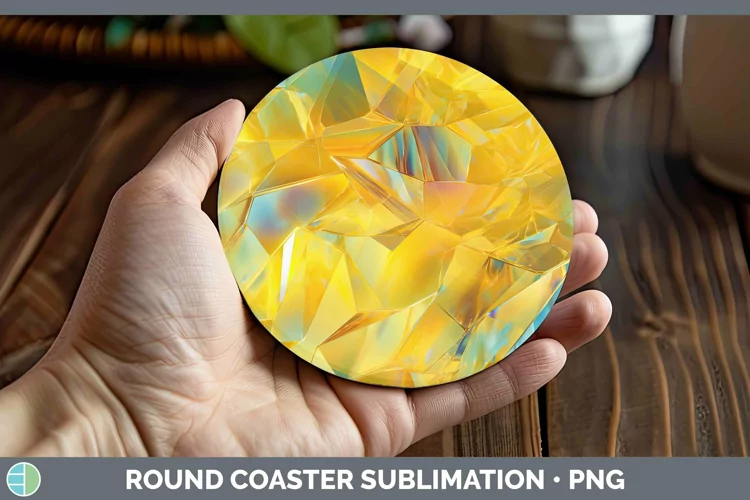 Holographic Yellow Round Coaster | Sublimation Coaster Desi