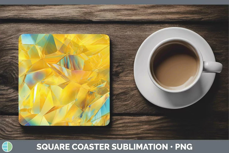Holographic Yellow Square Coaster | Sublimation Coaster Des